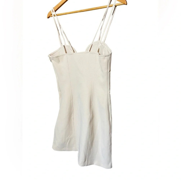 NWT Zara Cream Off White Tan Sweetheart Neckline Mini Dress‎ Size Medium - Picture 8 of 10